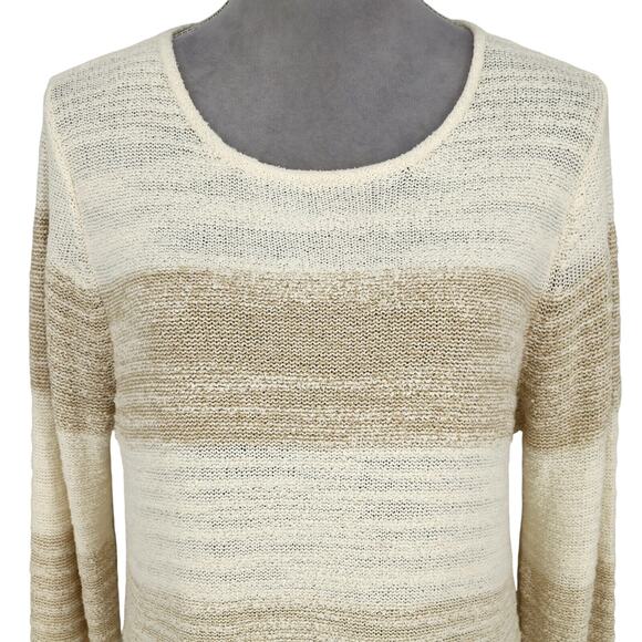 Calvin Klein Sweater Womens Large Ivory Beige Stripe Chiffon Back Pleat Pullover - Picture 7 of 13